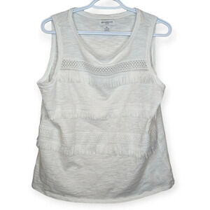Liz Claiborne Petite White Sleeveless Cotton Blend Fringed  Tank Top PL